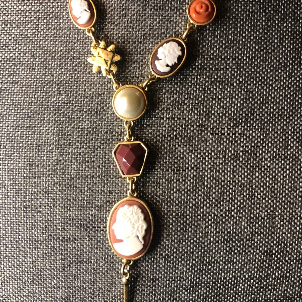 CAbi Gold and Brown Cameo Necklace